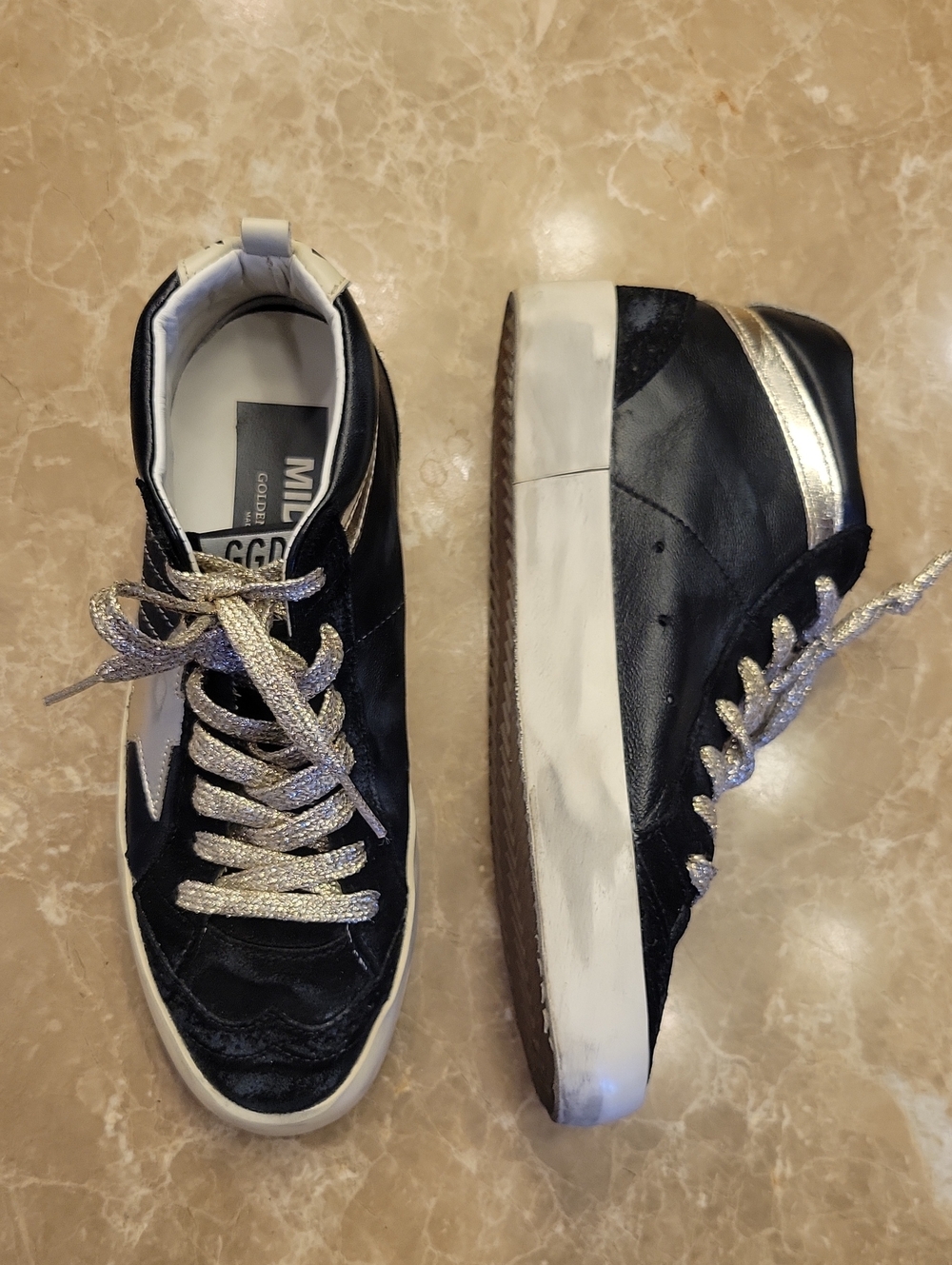 Golden Goose Black Women's Semi High-Top Sneakers with Silvery-Gold Laces, Sz 6 - Picture 9 of 16